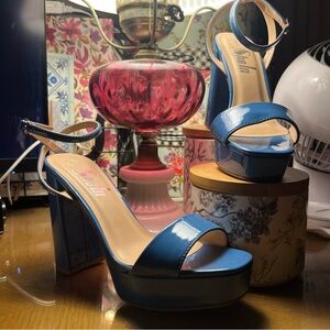 SHEIN Ankle Strap, Platform, Block Chunky Blue Heels